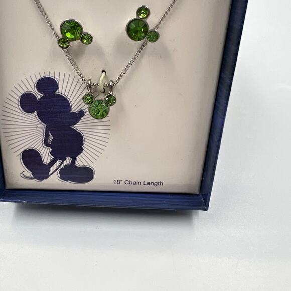 Disney Mickey Mouse Necklace & Earring Stud Set Crystal Base Metal New In Box - Picture 3 of 4